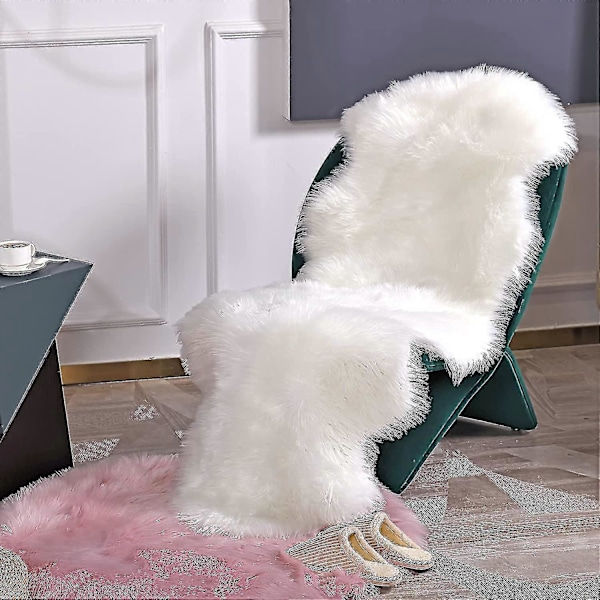 Fuskfårskinnsmatta, vit mjuk fluffig ryamatta ultramjuk 2 x 5,3 fot fårskinnsmatta för sovrum soffa vardagsrum golv barnrum