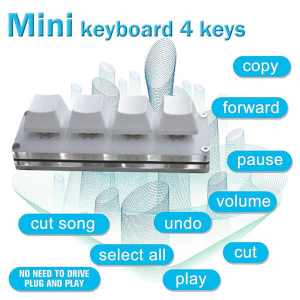 4-knapps USB Mini Mekaniskt Tangentbord Anpassningsbar Genväg Makro Programmerbar