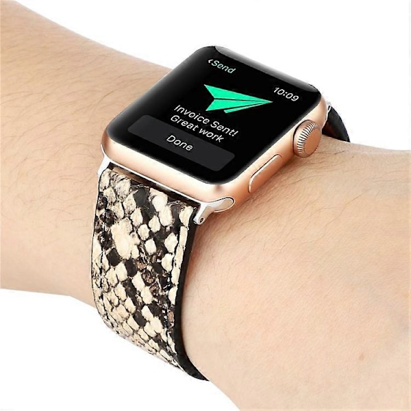 Læder Urrem Kompatibel Med Apple Watch Series 10 9 8 7 SE 6 5 4 3 2 1 42mm 41mm 40mm 38mm Slangeskindsprint Armbånd Khaki