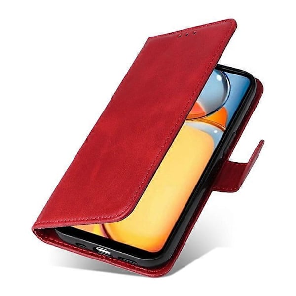Kompatibelt Skal för Xiaomi Redmi 13C Stöttåligt PU Läder Telefonskal Kalvtextur Red