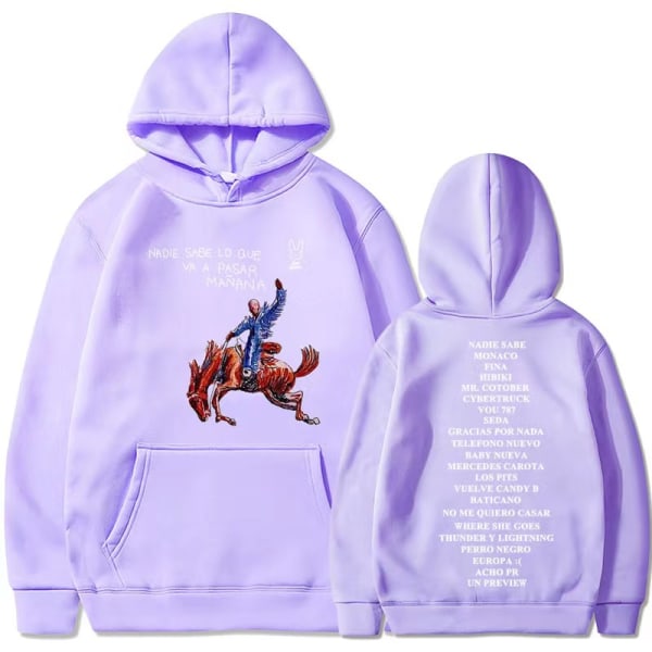Nytt Bad Bunny nytt album Nadie Sabe Lo Que Va a Pasar Manana sweatshirt perifer hoodie Light purple 2XL