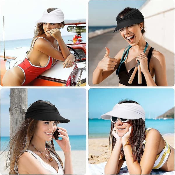 Solhattar för kvinnor, 2-pack sommarstrandhatt UPF 50+ UV bredbrättad topless solhatt