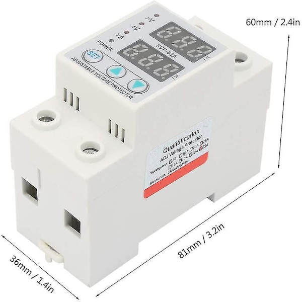 Zk- Ac230v 63a Strömsskydd Spänning Över/under Spänningsskyddsenhet Dubbel LED-display Enfas Lågspänningsskydd DIN-skena Montering