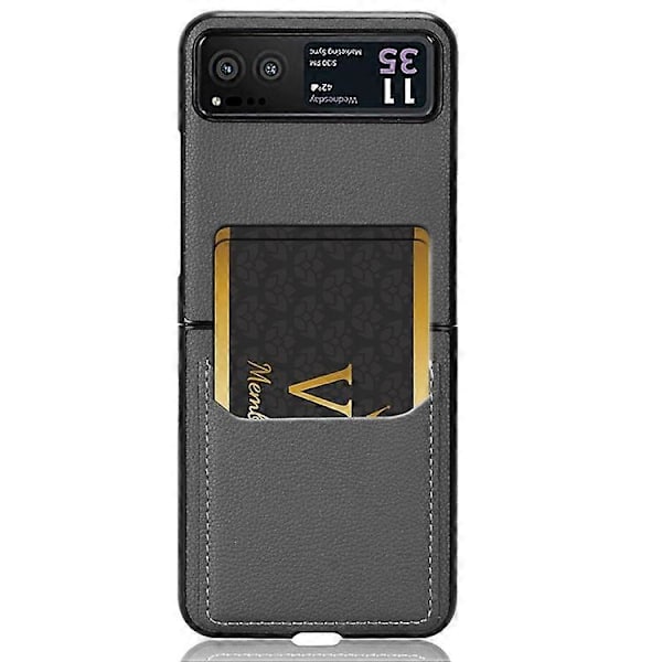 Kompatibelt för Motorola Razr 40 5G PU Läder+PC Kortplats Skal Litchi Textur Stöttåligt Mobilskal Grey