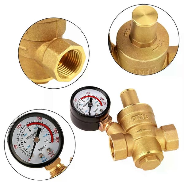 DN15/DN20 Messing Justerbar Vandtryksregulator Reducer Med Måler 005-08Mpa (725-116psi)