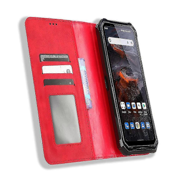 Til Oukitel WP19 Retro Tekstur Magnetisk Absorption Etui Mosaik Tegnebog Stativ Beskyttelsescover Edition d