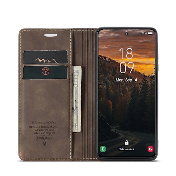 Kompatibelt Skal för Samsung Galaxy S25 CASEME 013 Serien Korthållare Ställ Läder Telefonskal Espresso