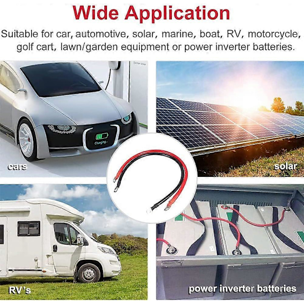 2 STK 5AWG Ren Kobber Batterikabel med 3/8\" Øjer til Solar RV Bil Båd 50cm Kraftigt Kabel