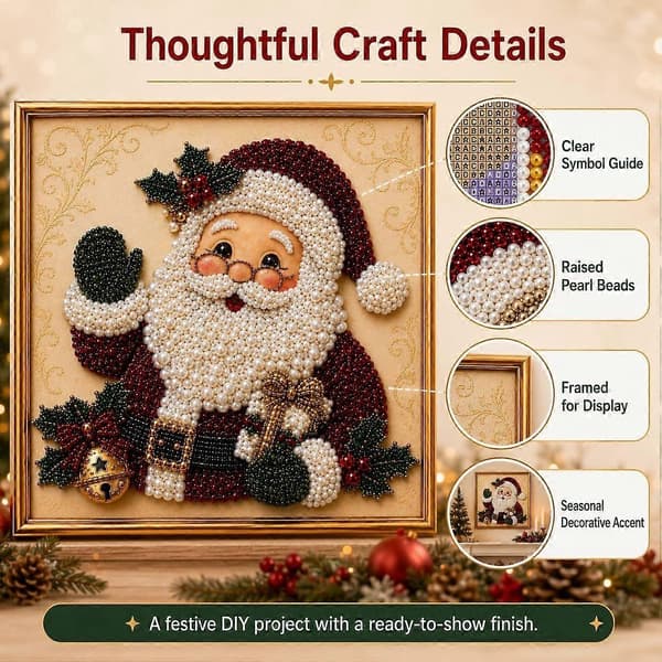 Juleperleperle DIY-sett og diamantmalingssett, festlig mønster håndlaget boresett, julehjemdekorasjon håndverksutstyr, 20x20cm E