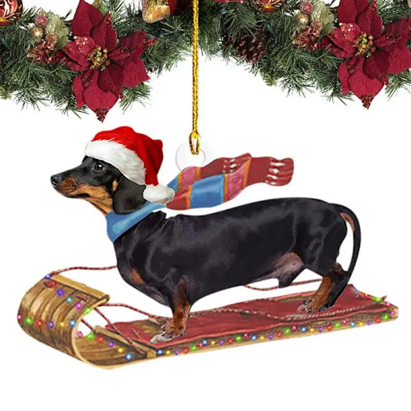 Platt jultax prydnad akryl julgran korv hund hängande prydnader hantverk hund dekor julgran hänge style 2
