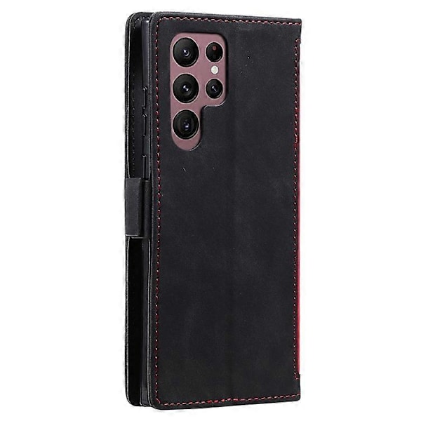 Kompatibelt för Samsung Galaxy S23 Ultra Retro Splicing Stil PU Läder Stötsäkert Telefonfodral Plånbok Ställ Folio Flipskydd med S Red