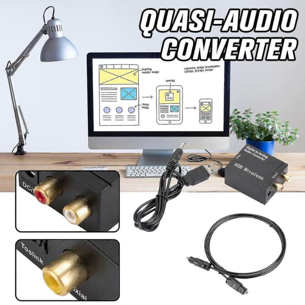 Optisk koaksial Toslink digital til analog RCA L/R lydkonverteradapter