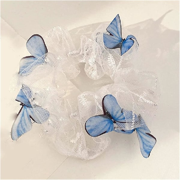 Kvinders Elastiske Kawaii Mesh Hårbånd Bind Søde Sy Piger Blonder Scrunchi Butterfly Tulle Hårtilbehør (farve: Hvid)