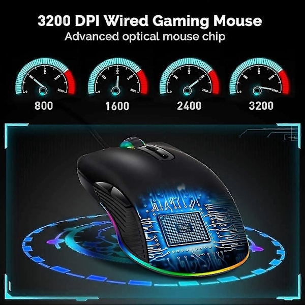 USB C Mus Typ C Ergonomisk Trådbunden Mus RGB Gamingmus Optisk Mus med Justerbar DPI 800/1600/2400/3200 Kompatibel med Notebook, C, Laptop, Ma