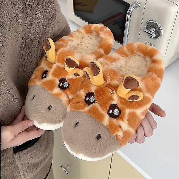 Mode Hem Bomulttofflor Mysigt Mjuk Kort Plysch Slides Tecknad Giraffe Kvinnliga Vinterskor Inomhus Halkfria Kvinnor Tofflor style 1 36-37(22.5-23CM)