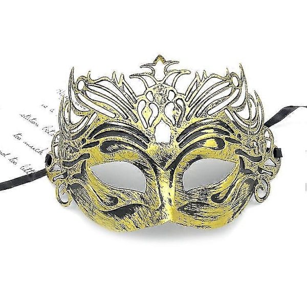 Halloween Masker Party Dekor Imitasjon Antikk Plast Krone Maskuline Masker Gylden Retro Maskerade Maske Halv (1 stk, Gull) yu