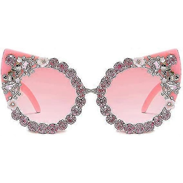 Överdimensionerade Diamant Solglasögon Dam Strass Cat Eye Solglasögon Kvinnliga Glittrande Fest Solglasögon Glasögon (rosa Diamant) yu