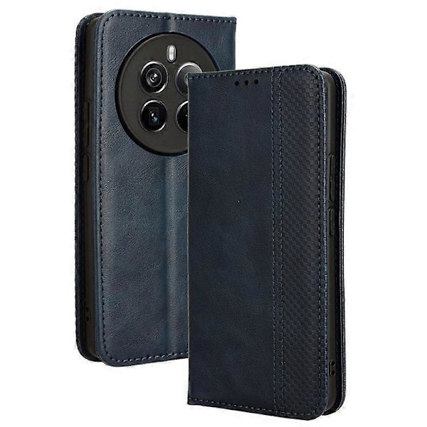 Kompatibelt Skal för Realme 12 Pro 5G / 12 Pro+ 5G Stöttåligt TPU Skal Läder Retro Textur Telefonskydd Blue