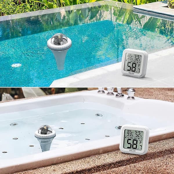 Pooltermometer, 360 graders hemisfärisk kapsling, vertikal LCD-display, flytande, lättläst, trådlös pooltermometer
