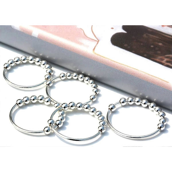 925 Sterling Silver Ångestdämpande Ring för Kvinnor och Män, Ångestlindrande Ring, Fidget Spinner Ring med Pärlor (7)