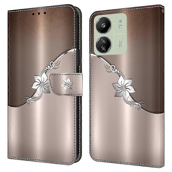 Kompatibelt för Xiaomi Redmi 13C / Poco C65 4G Mobilskal PU Läder 3D Mönster Flip Folio Fodral Silver