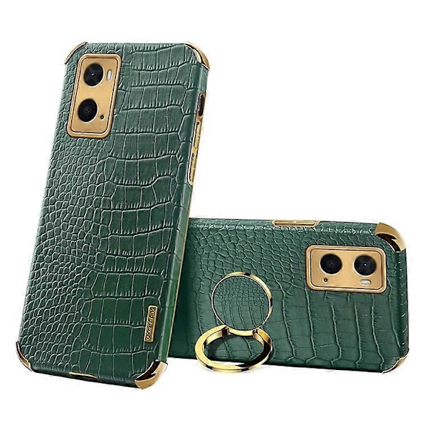 Kompatibel med Oppo A36 / A76 Ring Holder Støtteben Cover Krokodille Tekstur Læderbelagt TPU 6D Elektropletteret Stødsikker Beskyttelse Green