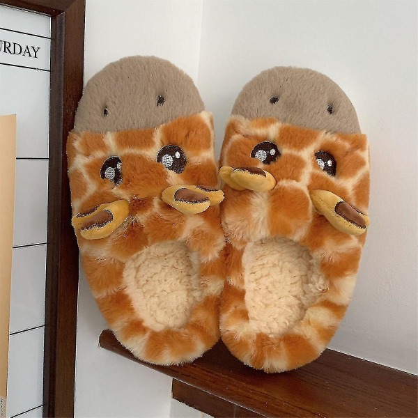 Mode Hem Bomulttofflor Mysigt Mjuk Kort Plysch Slides Tecknad Giraffe Kvinnliga Vinterskor Inomhus Halkfria Kvinnor Tofflor style 3 36-37(22.5-23CM)