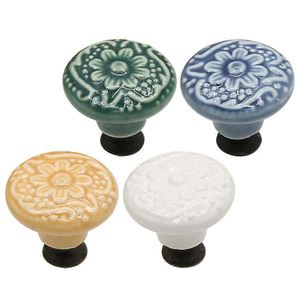 Keramiska dörrknoppar runda för garderober och sovsalar Enkelt hål 3,4X3,4CM 4-pack