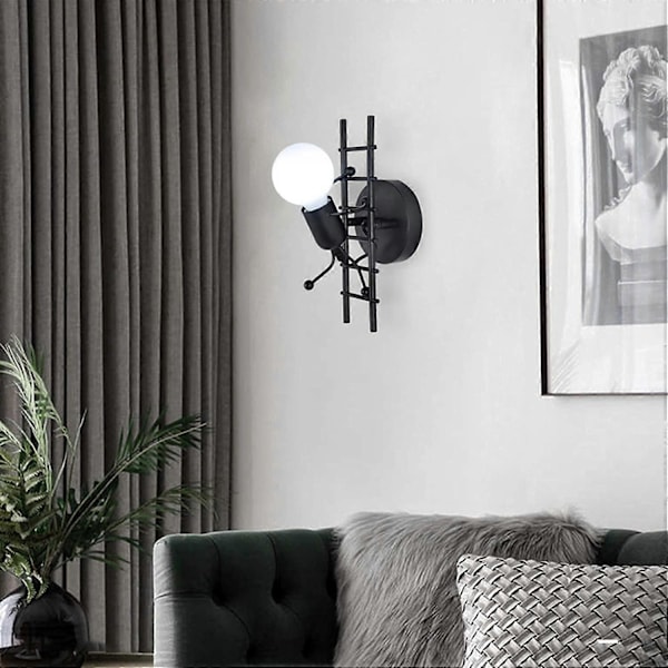 Humanoid Vägglampa Inomhus E27 Modern Industriell Vägglampa Enkel Stil Vägglampa för Vardagsrum Hall Sovrum 220V Glödlampa Ingår Ej (Svart)
