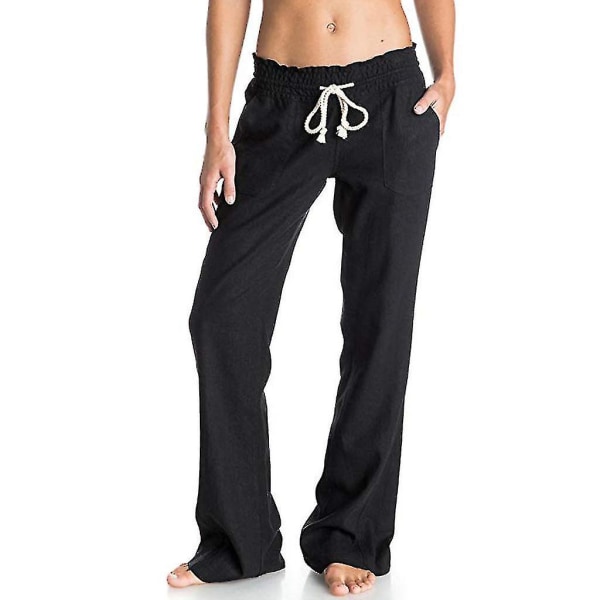 Dambyxor i bomullslinne Beach Pant black L