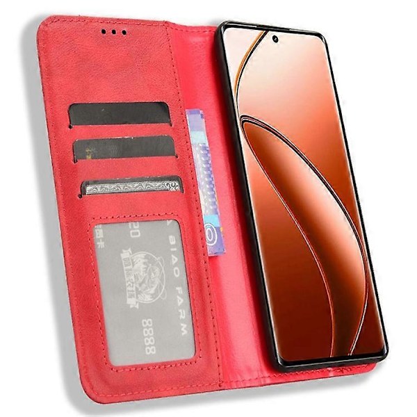 Kompatibelt Skal för Realme 12 Pro 5G / 12 Pro+ 5G Stöttåligt TPU Skal Läder Retro Textur Telefonskydd Red