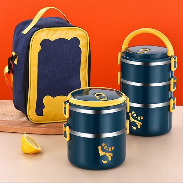 Stor Kapasitet Matboks i Rustfritt Stål Japansk Stil Termisk Bento Matbokser for Studenter Kontorarbeidere 2 Layers
