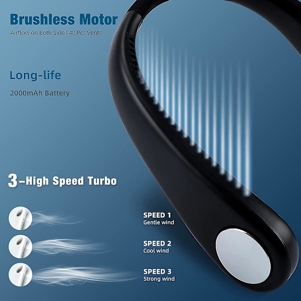 Bærbar Bladløs Halsventilator, USB 4000mah Batteri Genopladelig Mini Personlig Ventilator, Bærbare Hals AC Ventilatorer Ideel Til Kontor, Fitnesscenter, Camping, Udendørs