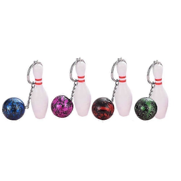8 stk. 7x3CM Mini Bowling Nøglering Kreativ Plastik Nøglering Dekoration Gave Hængende Ornament Nøglering (Rød/Grøn/Blå/Lilla)