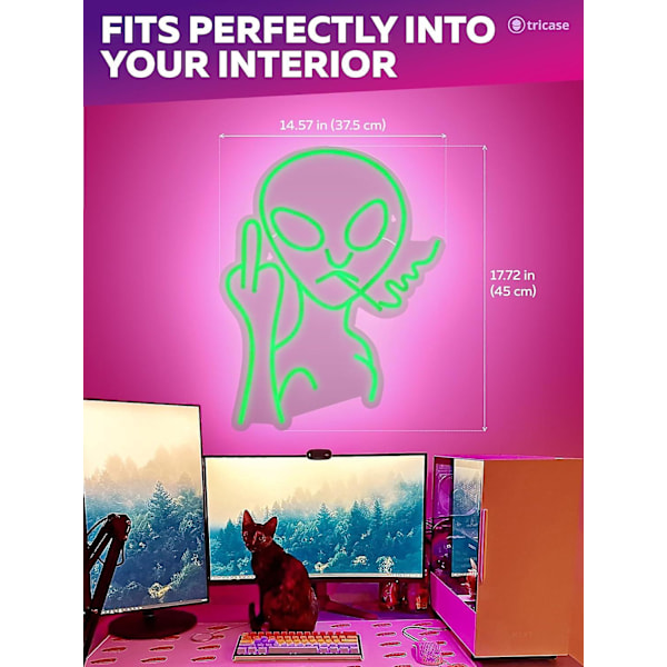 Alien Neonkyltti - Alien Neonvalot 14,6 x 17,7 tuumaa LED Neonkyltit Seinäkoristeeksi - USB-virtalähteellä Toimivat LED-kyltit Makuuhuoneen Seinälle