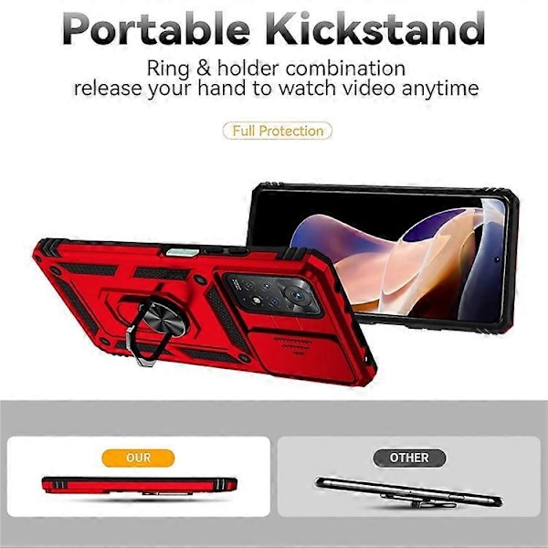 Kompatibelt för Xiaomi Redmi Note 11 Pro 4G (MediaTek) / Redmi Note 11 Pro 5G (Qualcomm) Skydd Hårt PC + TPU Skyddsfodral Ro Red