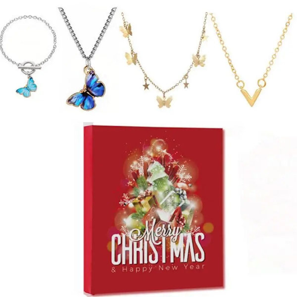 Julnedräkningskalender Juladventskalender 2023 För barn Smyckeskrin 8 örhängen 6 ringar 6 halsband 4 armband style 2