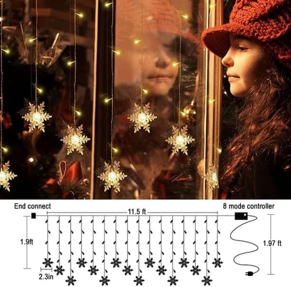 Snowflake LED String Lights - 96 LEDs, 3.5m, IP44 Waterproof Christmas Lights, 8 Modes, for Tree, Balcony & Garden