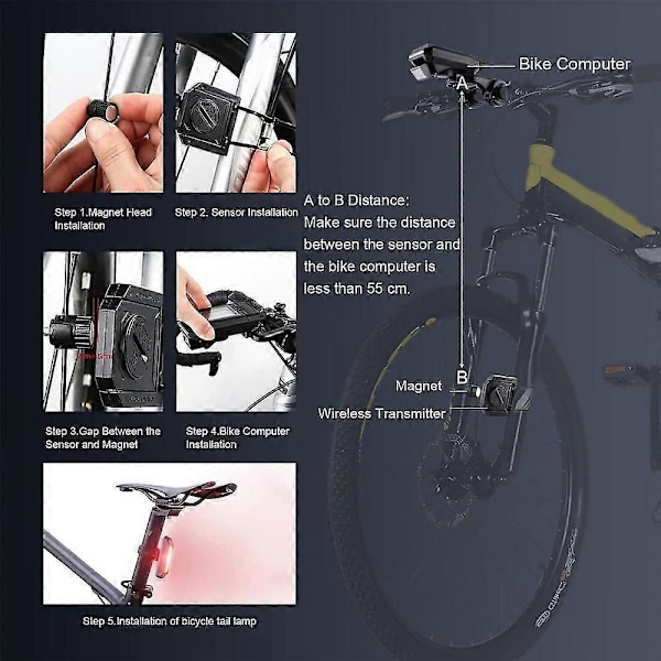 4-i-1 Cykellygte med LCD-display, speedometer og horn, USB-genopladelig cykelcomputer fra SOG
