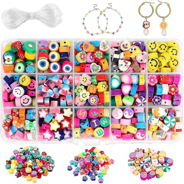 300 stk Frugt Smiley Håndlavede Polymer Lerperler 15 Stilarter Blomst Bogstav Perler Bløde Perler