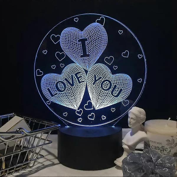 Romantisk 3D-illusjon JEG ELSKER DEG Hjerte Nattbordslampe LED Nattlys Borddekor-ZZY