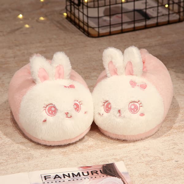 Bomuldsforede sko med hæle Vinterdyreplush hjemmesko Tykke varme gulvsko Rabbit, 35-42