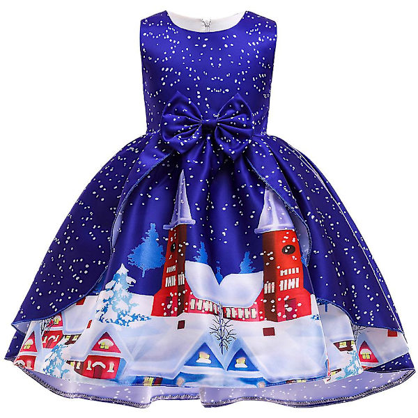 Joulutyttöjen Lasten Hihaton Bowknot Skater Swing Mekko Muodollinen iltasyntymäpäivä Joulujuhlamekot Juhlamekot Blue 7-8 Years