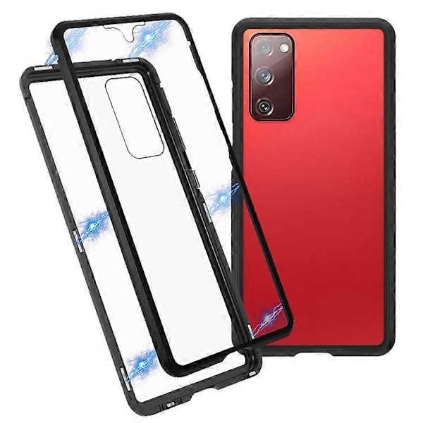 Kompatibel med Samsung Galaxy S20 FE 4G / 5G / S20 Lite / S20 FE 2022 dobbeltsidet hærdet glas + magnetisk metalramme telefoncover Black