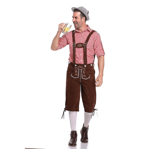 Tyskland Oktoberfest Kostymer Vuxna män Traditionella bayerska ölshorts Outfit Overall Skjorta Hatt Hängslen Set Halloweenduk A2 Shorts Top XXL