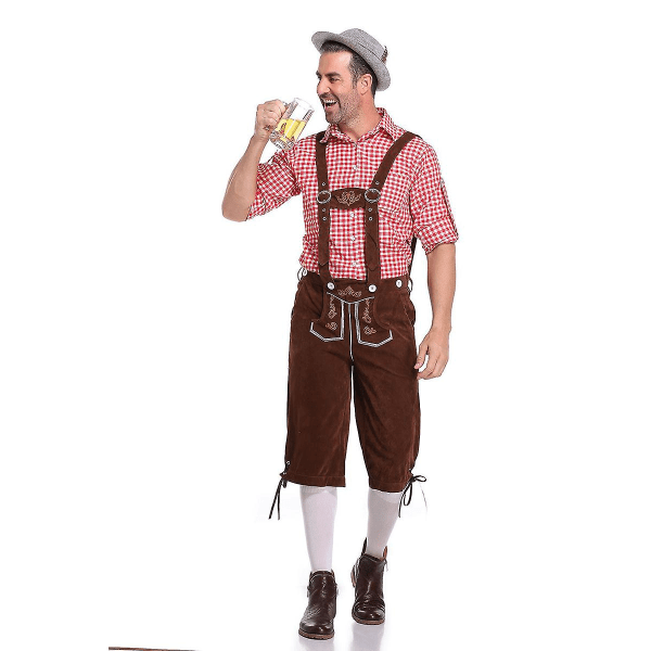 Tyskland Oktoberfest Kostymer Vuxna män Traditionella bayerska ölshorts Outfit Overall Skjorta Hatt Hängslen Set Halloweenduk B2 Shorts Top XXL