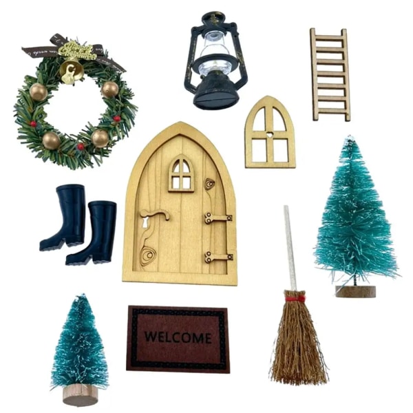 10 st Miniatyr Fairy Dörrfigurer Statyer Trä Gnome Dörr Utsökt Dockhus Tillbehör Fairy Door Juldekor 10pcs A