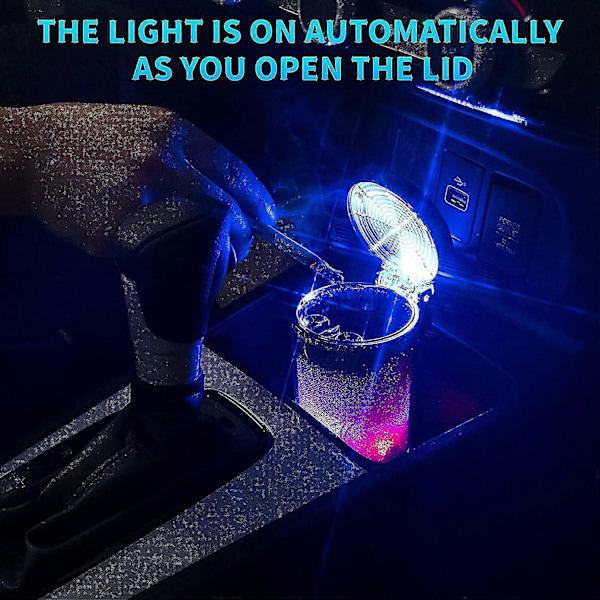 Auton kannettava tuhkakuppi LED-valolla, mukitelineellinen tuhkakuppi värillisellä LED-valolla kuorma-autoon O