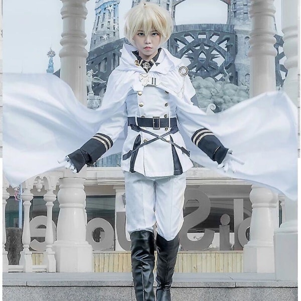 Hyakuya Mikaela Cosplay-asu Seraph Of The End Vampire Reign -asu, valkoinen ja peruukki Halloween Costume M