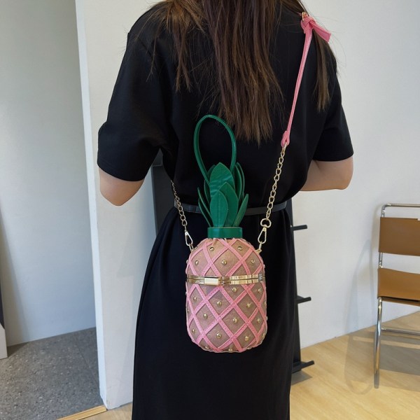 Dameveske 2023 Mote Søt Ananas Design Skulderveske Originalitet Design Dame Crossbody Bag Metal Chain Håndveske Pink